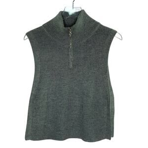 All:Row S Womens Gray Quarter Zip Mock Neck Sleeveless Sweater Vest